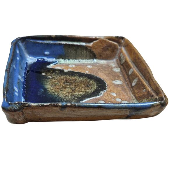 Handmade Studio Pottery 5 inch Square Dish Brutalist Signed Trinkets Change - Picture 1 of 5